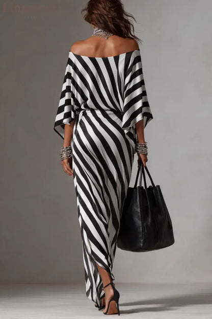 Statement Monochrome Stripe Asymmetric Maxi Dress