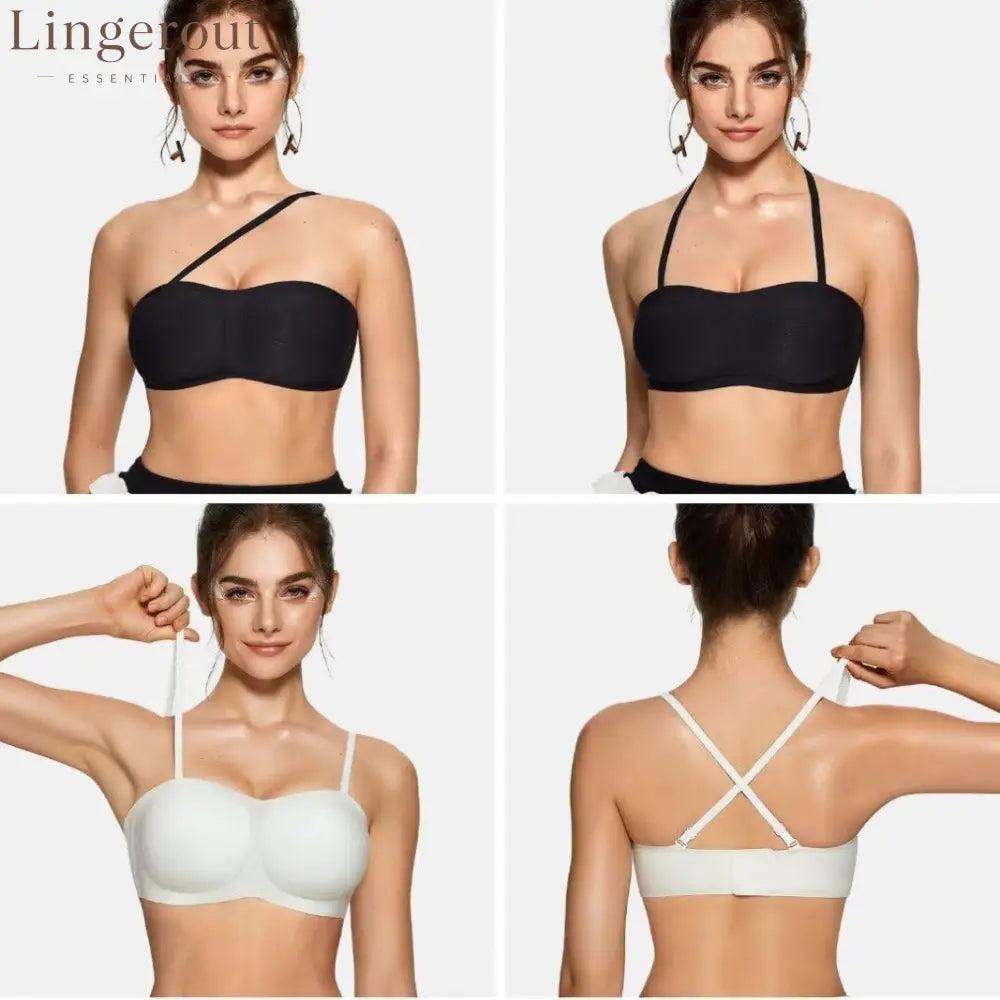 Strapless Wireless Bandeau Bra Non-Slip Jelly Support Seamless Tube Top Bra Invisible Under Dress Everyday Bralette for