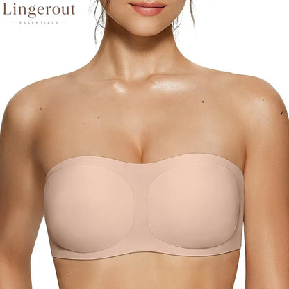 Strapless Wireless Bandeau Bra Non-Slip Jelly Support Seamless Tube Top Bra Invisible Under Dress Everyday Bralette for