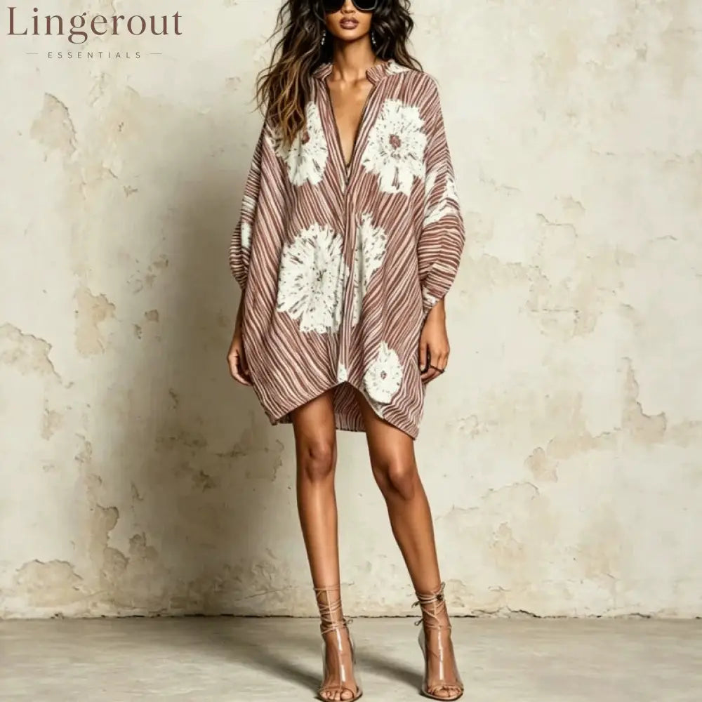 Stripe Floral Oversized Tunic Mini Dress