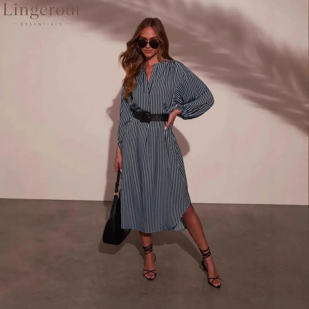 Striped Belted Midi Dress
