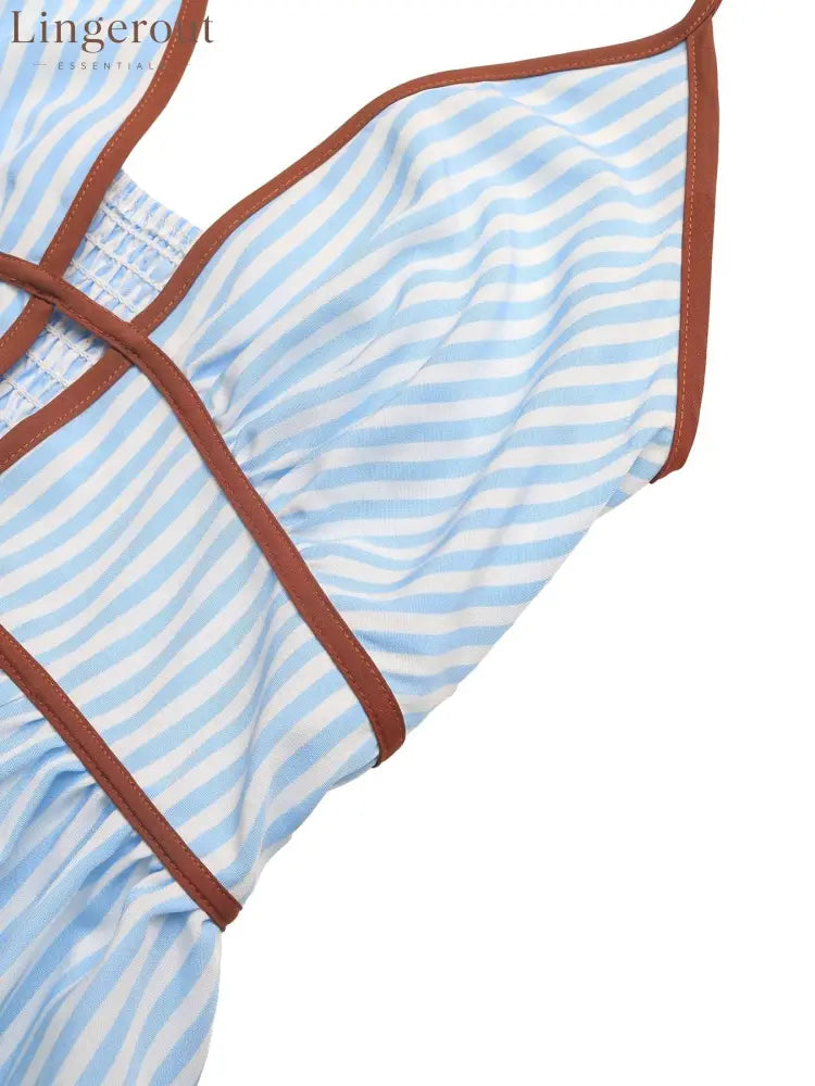 Striped Halter Neck Maxi Dress