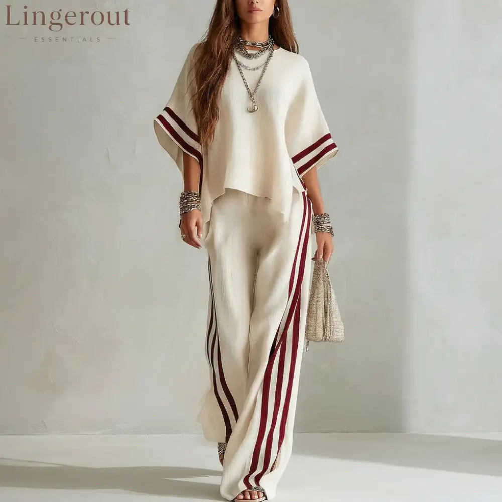 Striped Linen-Blend Two-Piece Set - Apricot / S