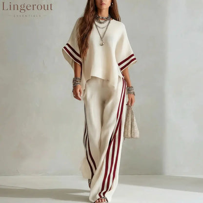 Striped Linen-Blend Two-Piece Set - Apricot / S