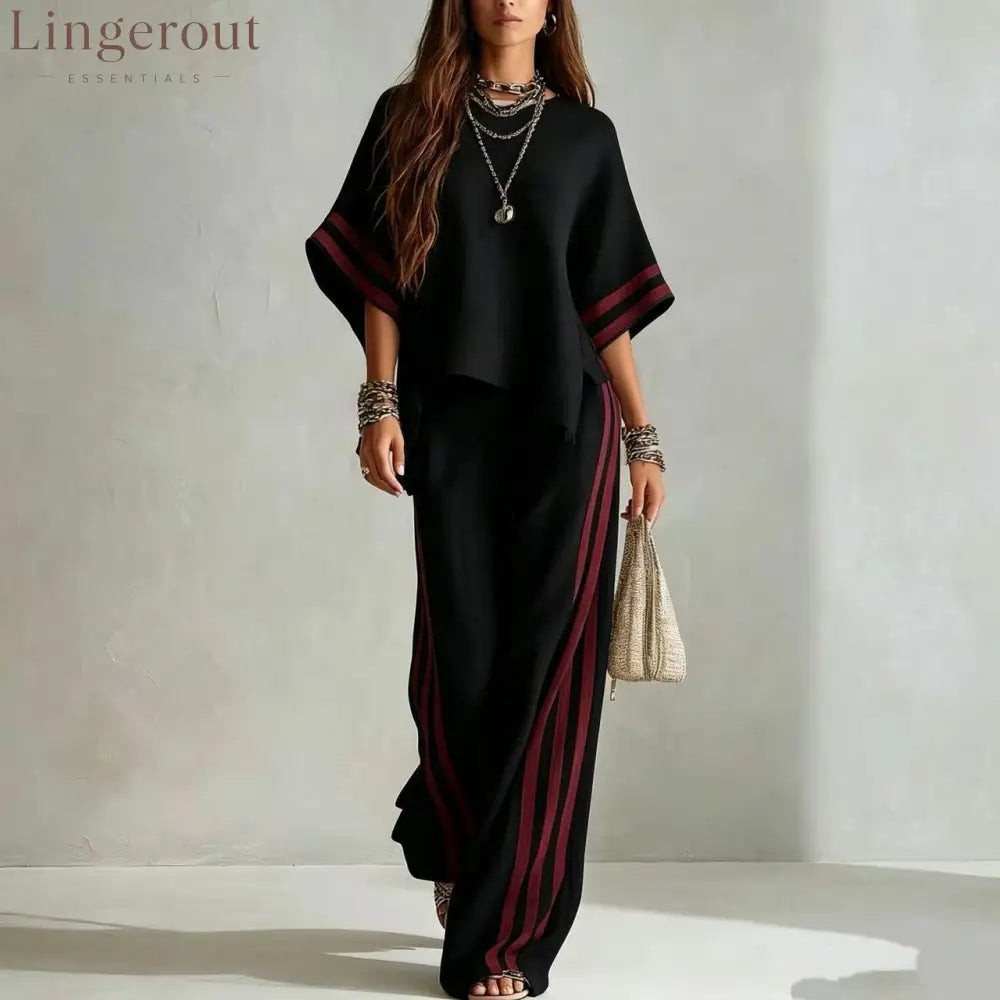 Striped Linen-Blend Two-Piece Set - Black / S