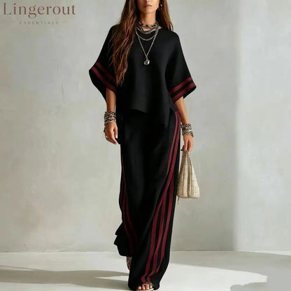 Striped Linen-Blend Two-Piece Set - Black / S