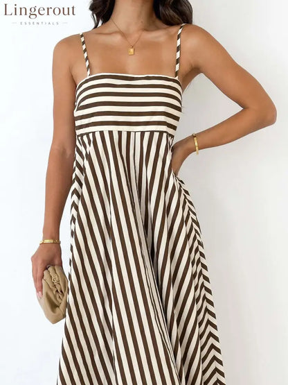 Striped Pleated Cami Long Dress