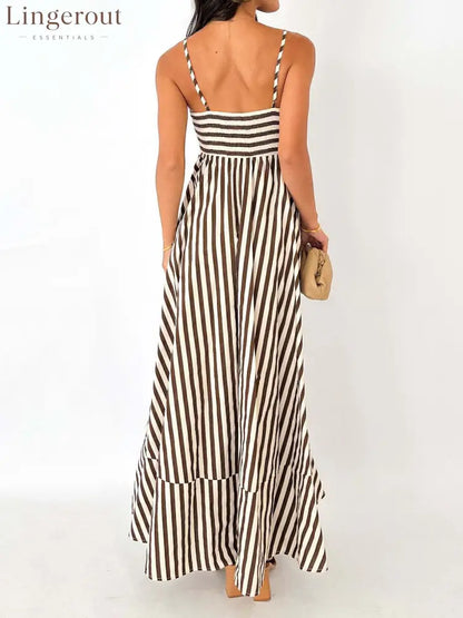 Striped Pleated Cami Long Dress