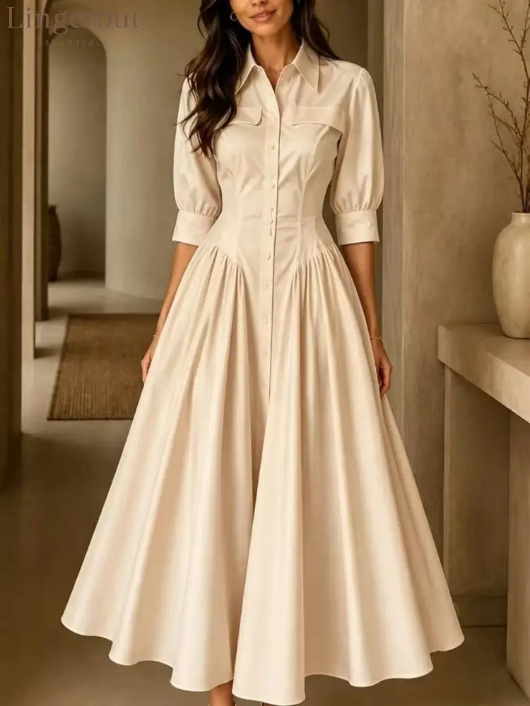 Structured Shirt Midi Dress - Apricot / S