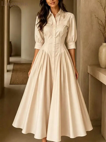 Structured Shirt Midi Dress - Apricot / S