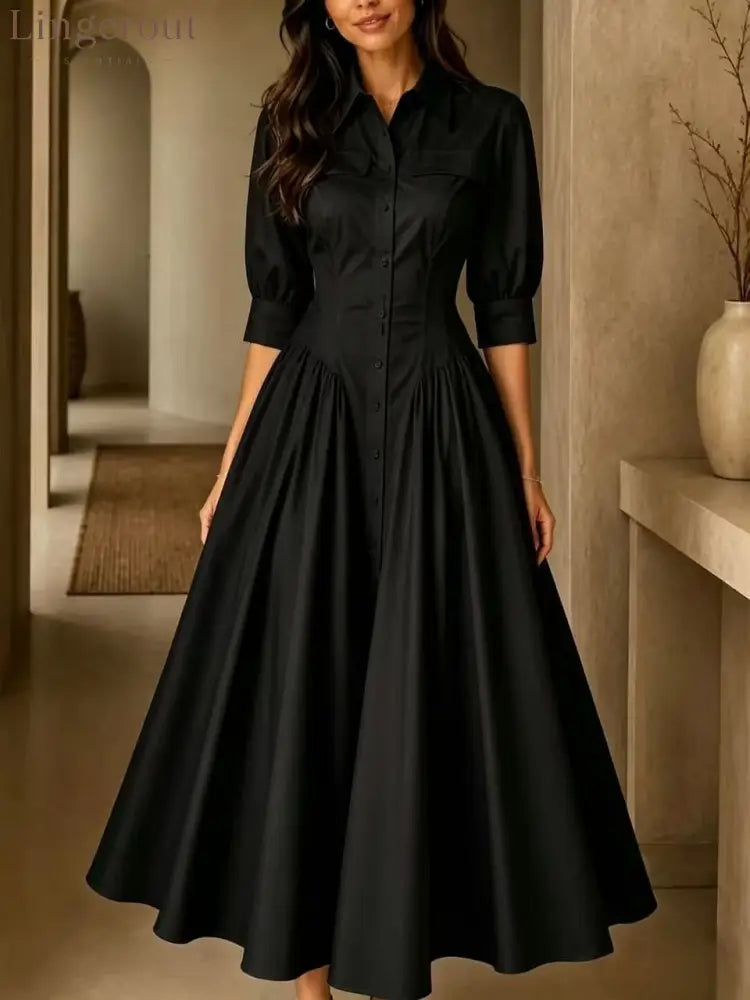 Structured Shirt Midi Dress - Black / S
