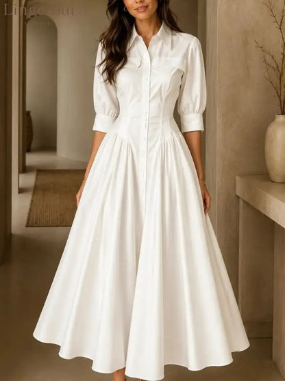 Structured Shirt Midi Dress - White / S