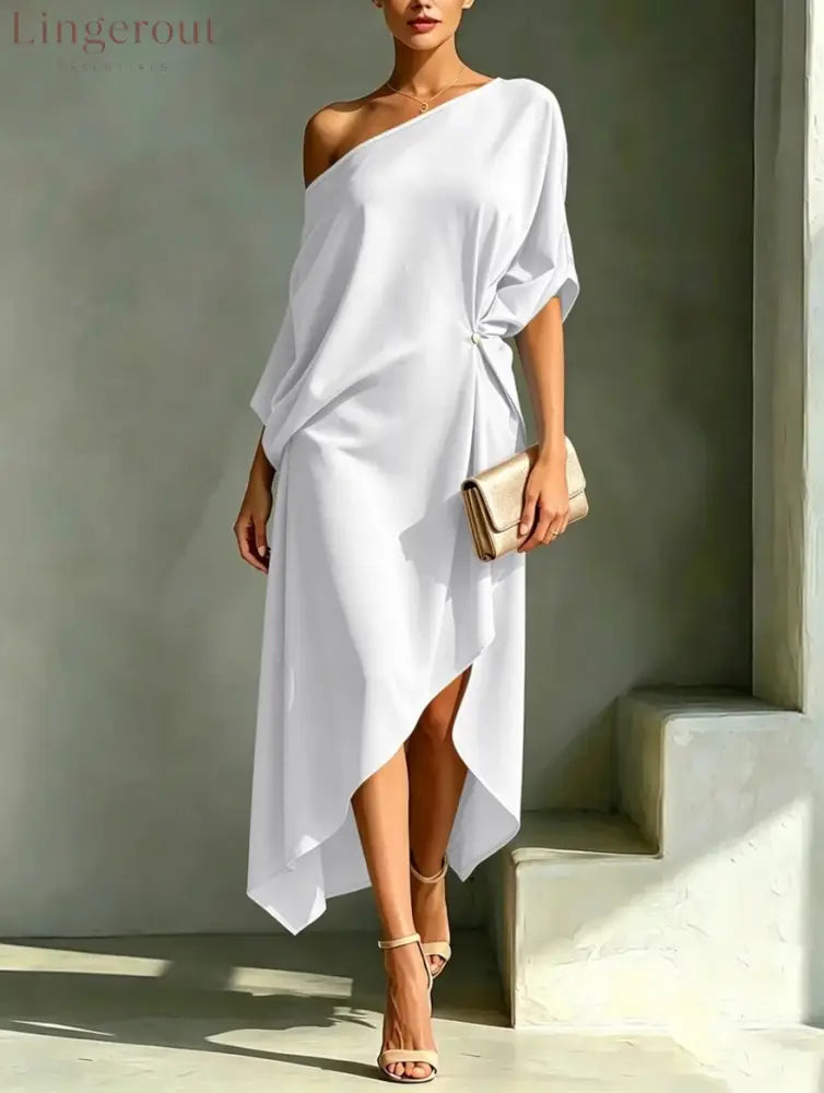 Stylish And Elegant Asymmetrical-hem Dress - White / S