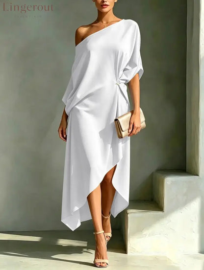 Stylish And Elegant Asymmetrical-hem Dress - White / S