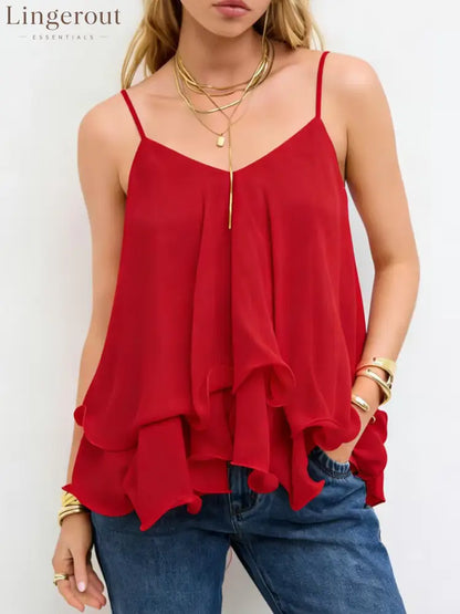 Stylish Chiffon Camisole Top - Red / XS