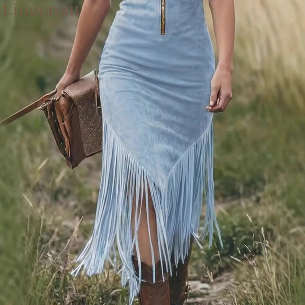 Suede Fringe Midi Dress Western Chic Meets Modern Edge