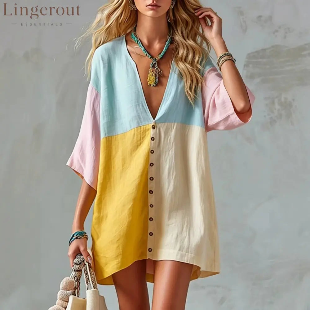 Sunset Breeze Color-Block Tunic Dress