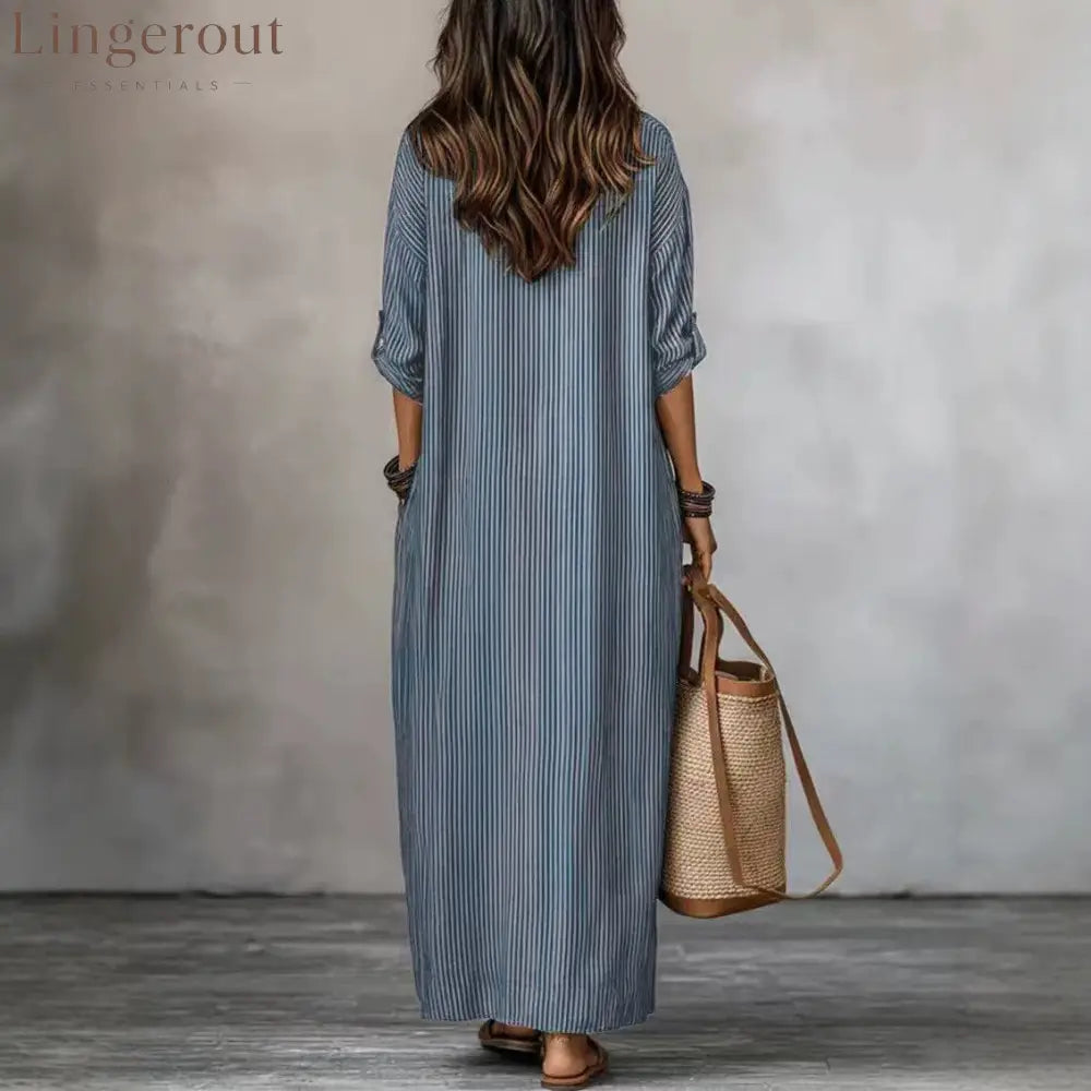 Textured Crinkled V Neck Half Sleeve Loose Maxi Dress