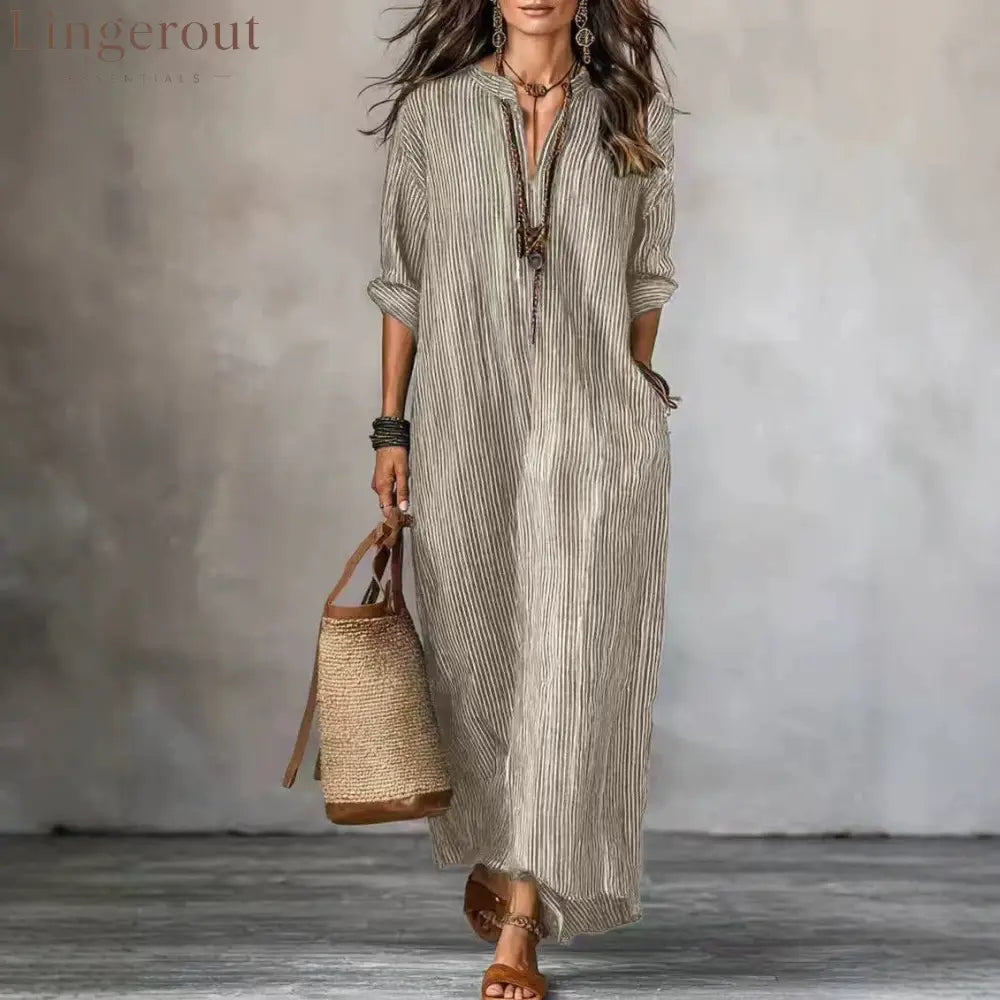 Textured Crinkled V Neck Half Sleeve Loose Maxi Dress