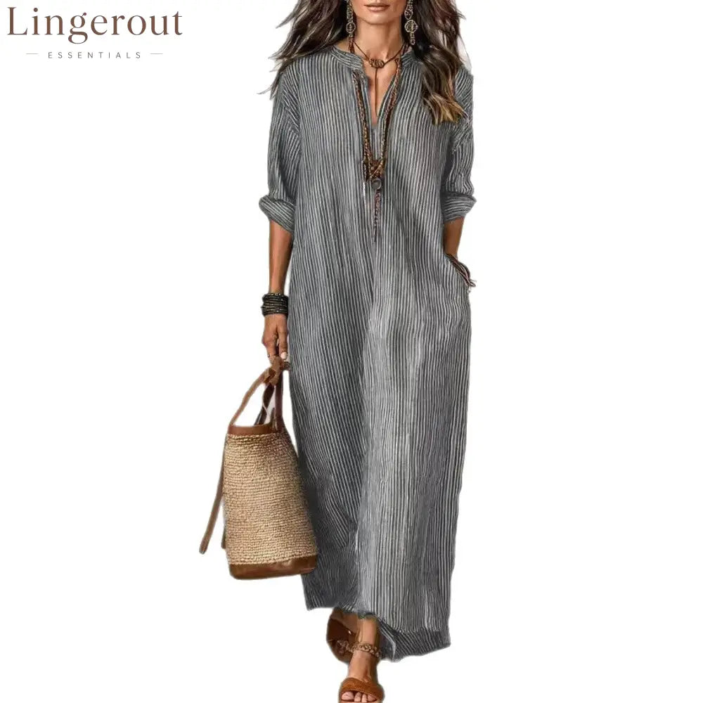 Textured Crinkled V Neck Half Sleeve Loose Maxi Dress