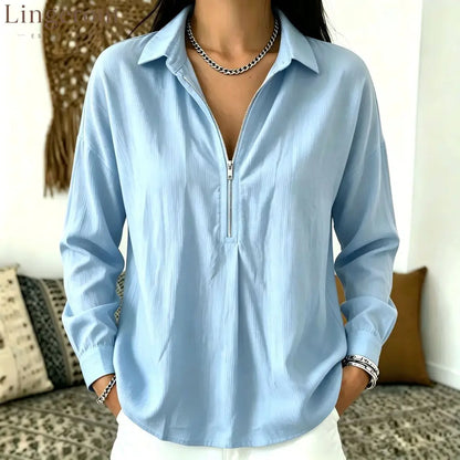2026 Autumn European And American Cross-Border New Casual Texture Loose Lapel Relaxed Retro Corduroy Long-Sleeved Top