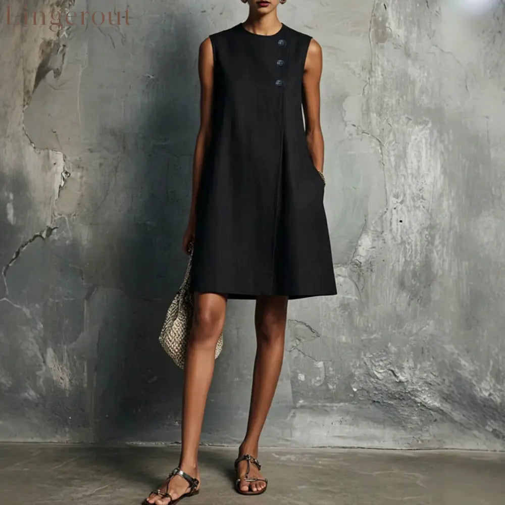 The Sculptural Button Shift Mini Dress