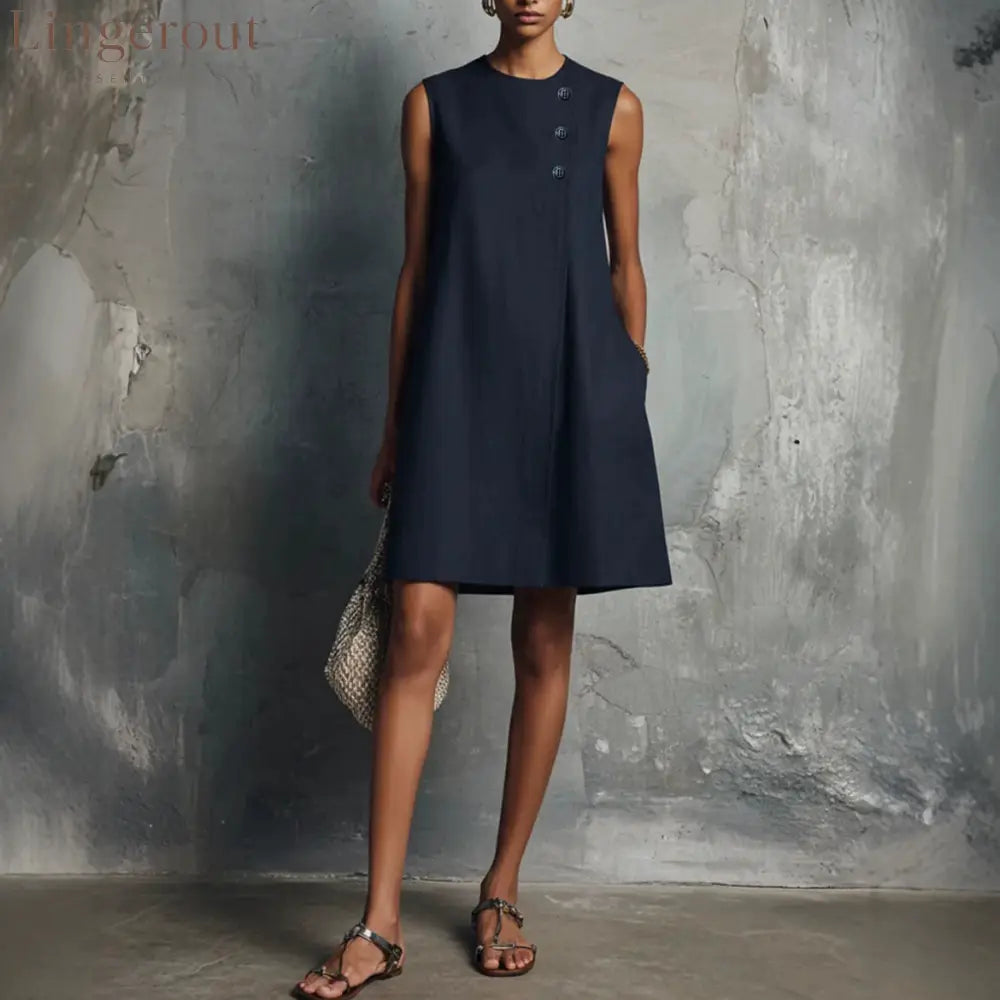 The Sculptural Button Shift Mini Dress
