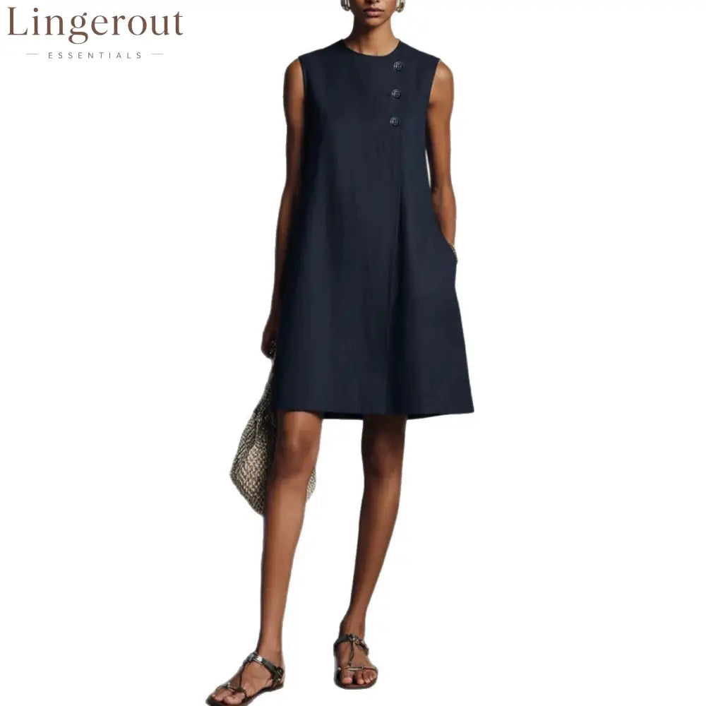 The Sculptural Button Shift Mini Dress