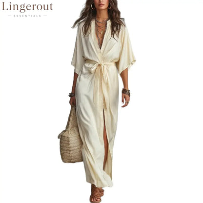 Tie Waist Split Maxi Shirt Dress
