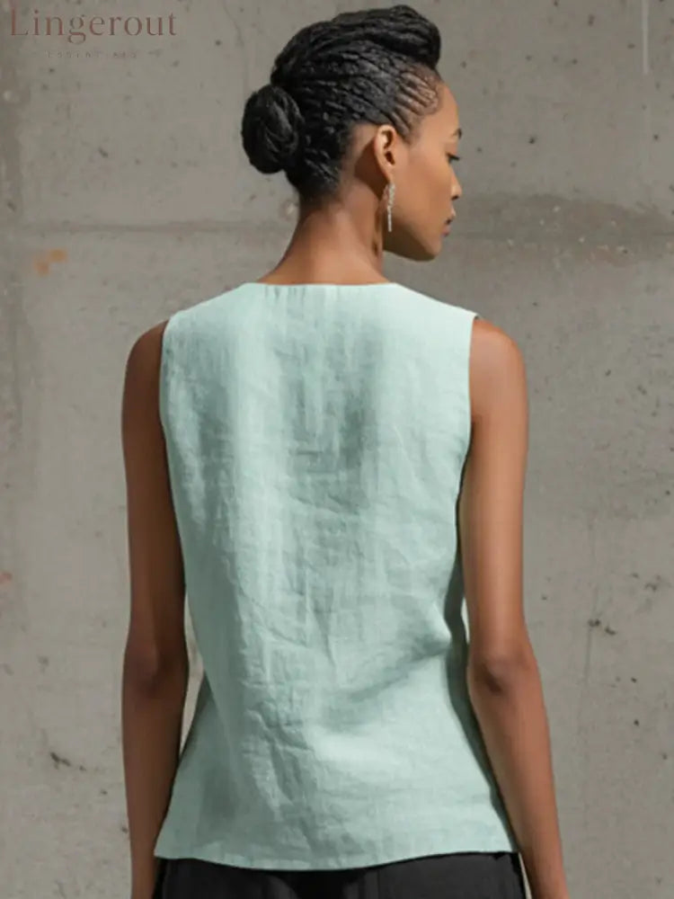 Twisted-waist V-neck Sleeveless Draped Top