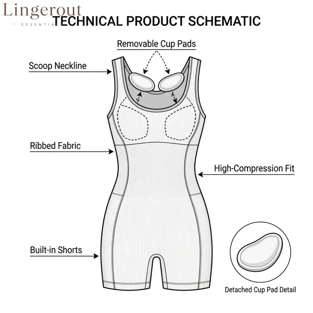 U-Neck Crisscross Back High-Stretch Butt-Lifting Shaping Workout Bodysuit with Removable Bra Pads