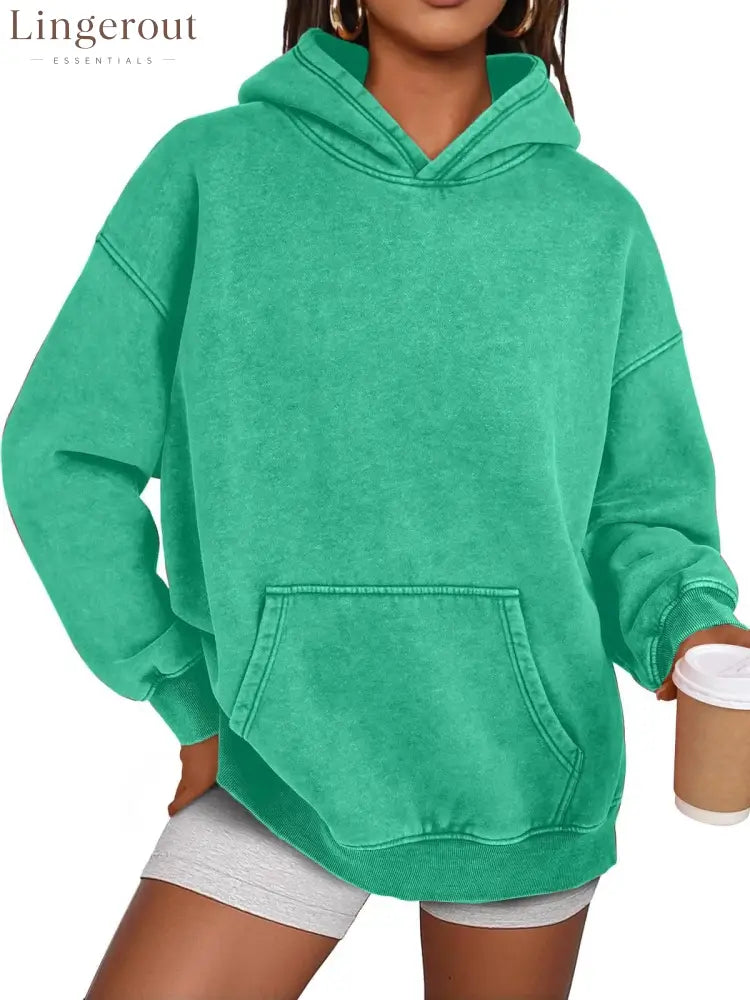 Unisex Casual Oversized Acid Wash Tops Hoodie Pullover - Green / S