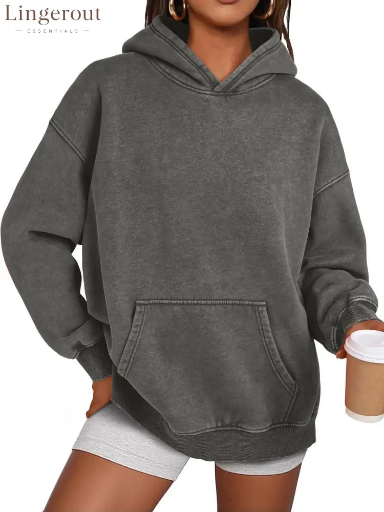 Unisex Casual Oversized Acid Wash Tops Hoodie Pullover - Grey / S
