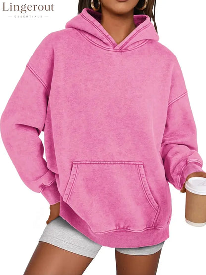 Unisex Casual Oversized Acid Wash Tops Hoodie Pullover - Pink / S