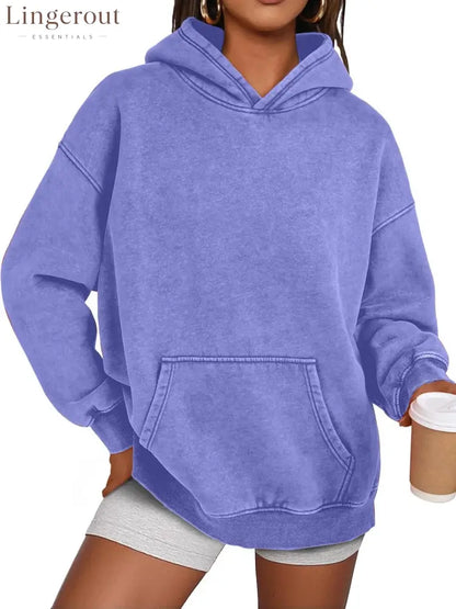 Unisex Casual Oversized Acid Wash Tops Hoodie Pullover - Purple / S