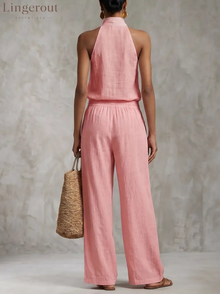 Urban Style Cotton And Linen Top And Wide-leg Pants Set