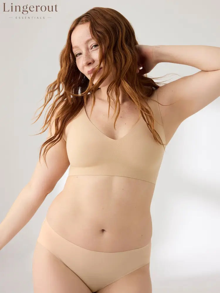V-Neck Boost Seamless Wireless Comfort Bra Smoothing Everyday Support Bralette - Nude / XS