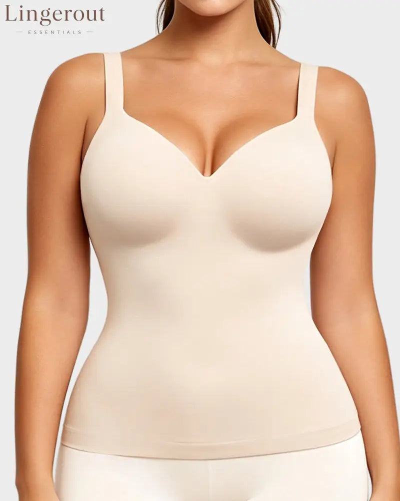 V-Neck Built-In Bra Shaping Cami - Nude / S