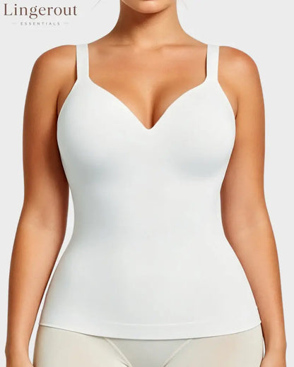 V-Neck Built-In Bra Shaping Cami - White / S