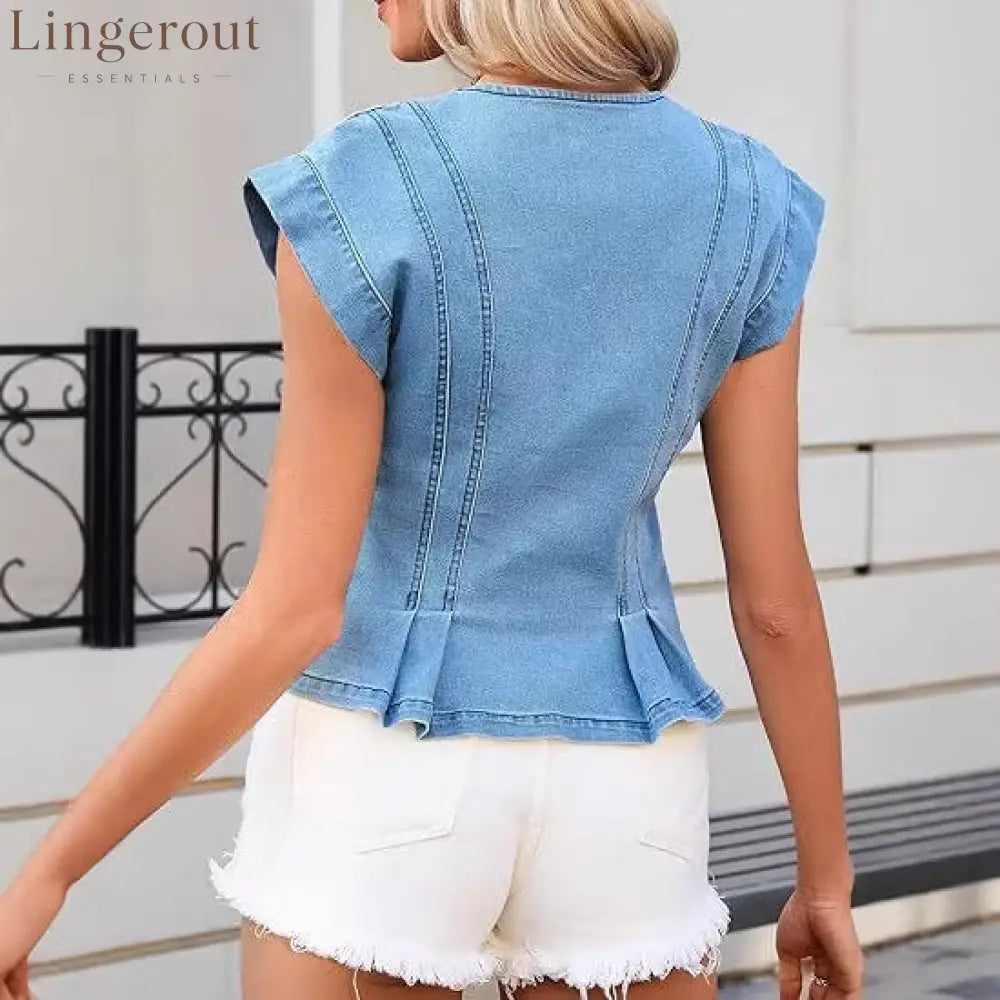 V-Neck Denim Peplum Vest