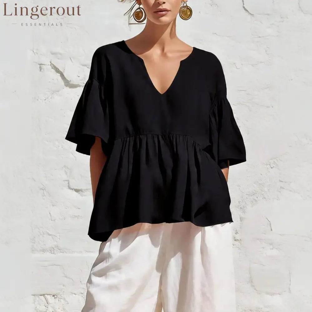 V-Neck Ruffle Sleeve Peplum Blouse
