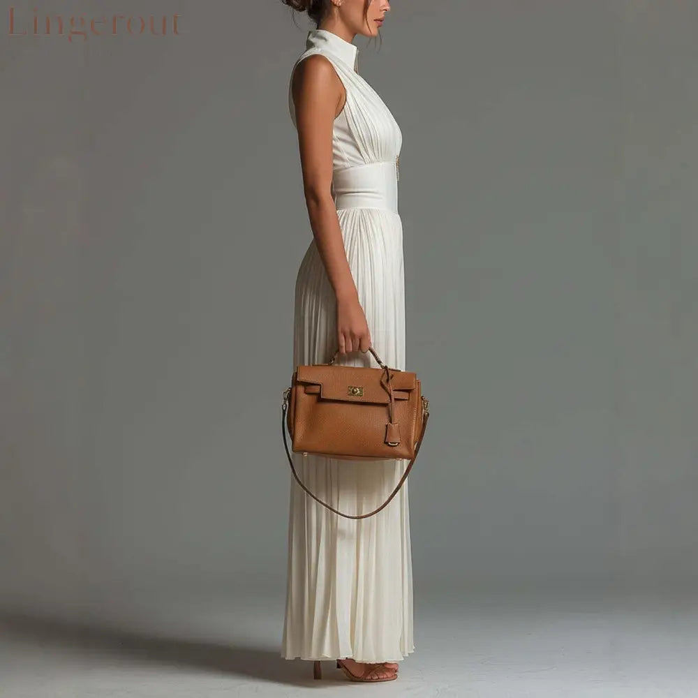 V-neck Sleeveless Zip-up Pleated Wide-leg Chiffon Jumpsuit