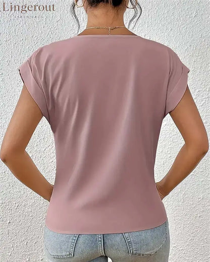 V-Neck Solid Color Elegant Short-Sleeved T-Shirt