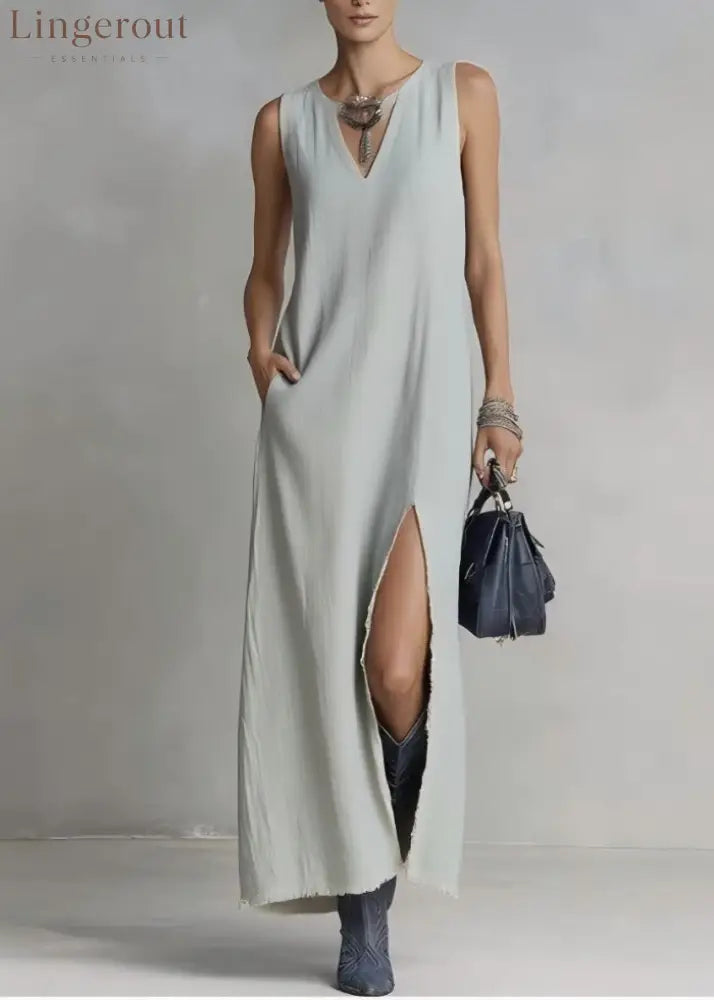 Vacation Loose Slimming Long Dress - Light blue / XS