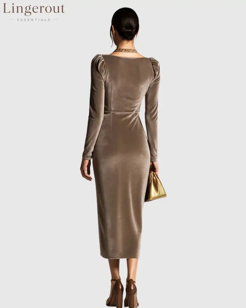 Velvet Draped Pleated Midi Dress