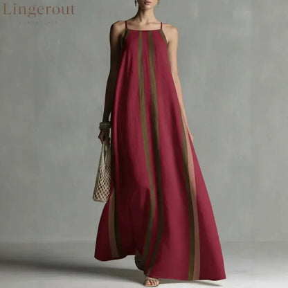 Vertical Stripe Spaghetti Strap Loose Flowy Maxi Dress