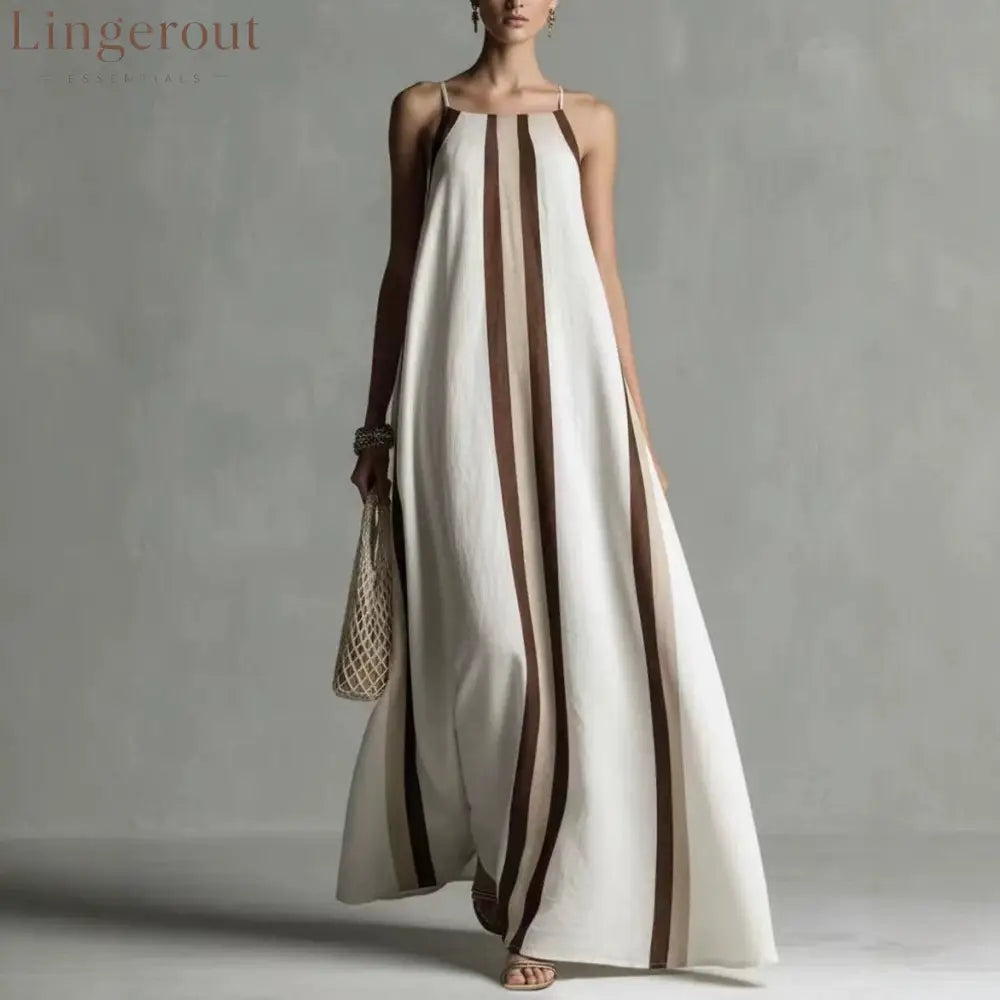 Vertical Stripe Spaghetti Strap Loose Flowy Maxi Dress