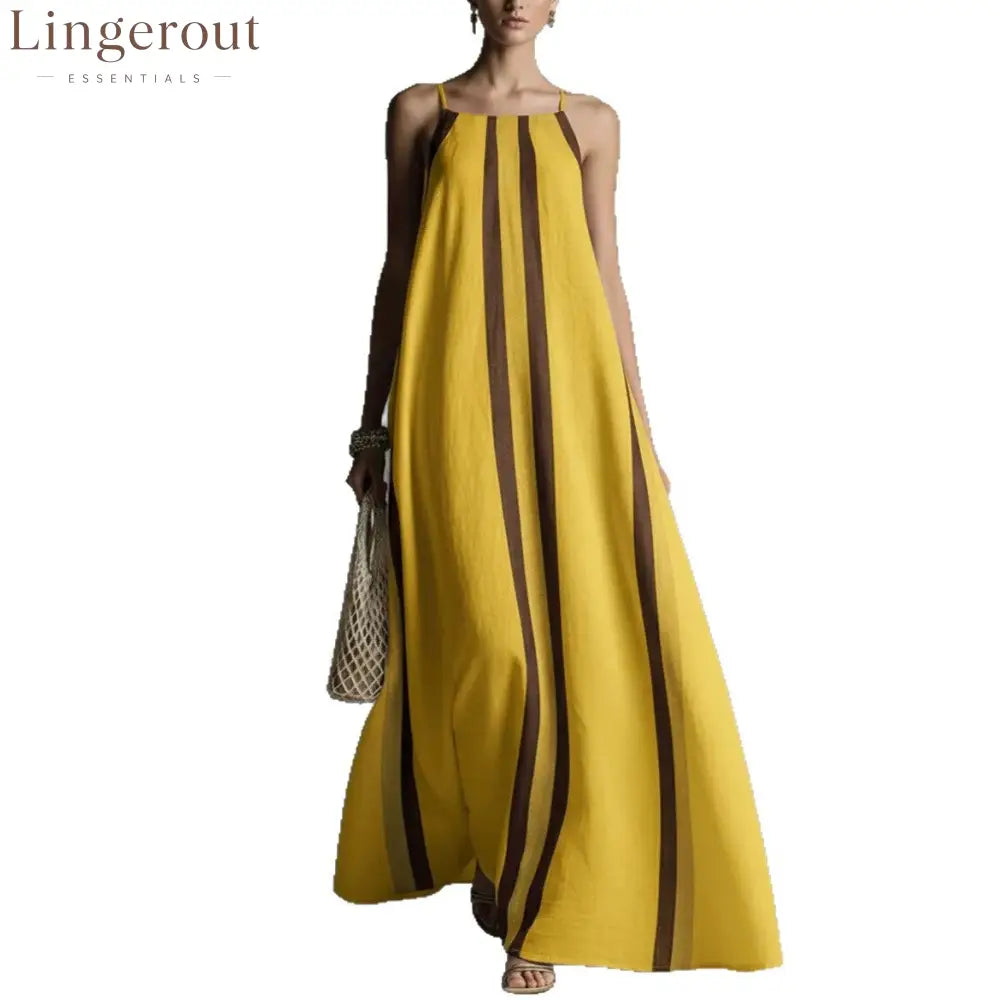 Vertical Stripe Spaghetti Strap Loose Flowy Maxi Dress