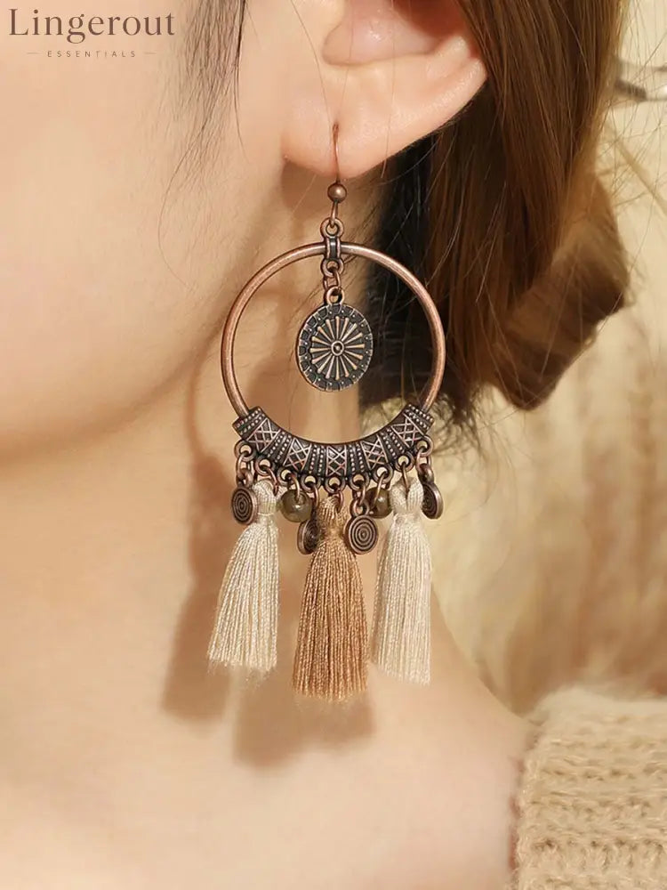 Vintage Distressed Bohemian Tassel Necklace Earrings Set