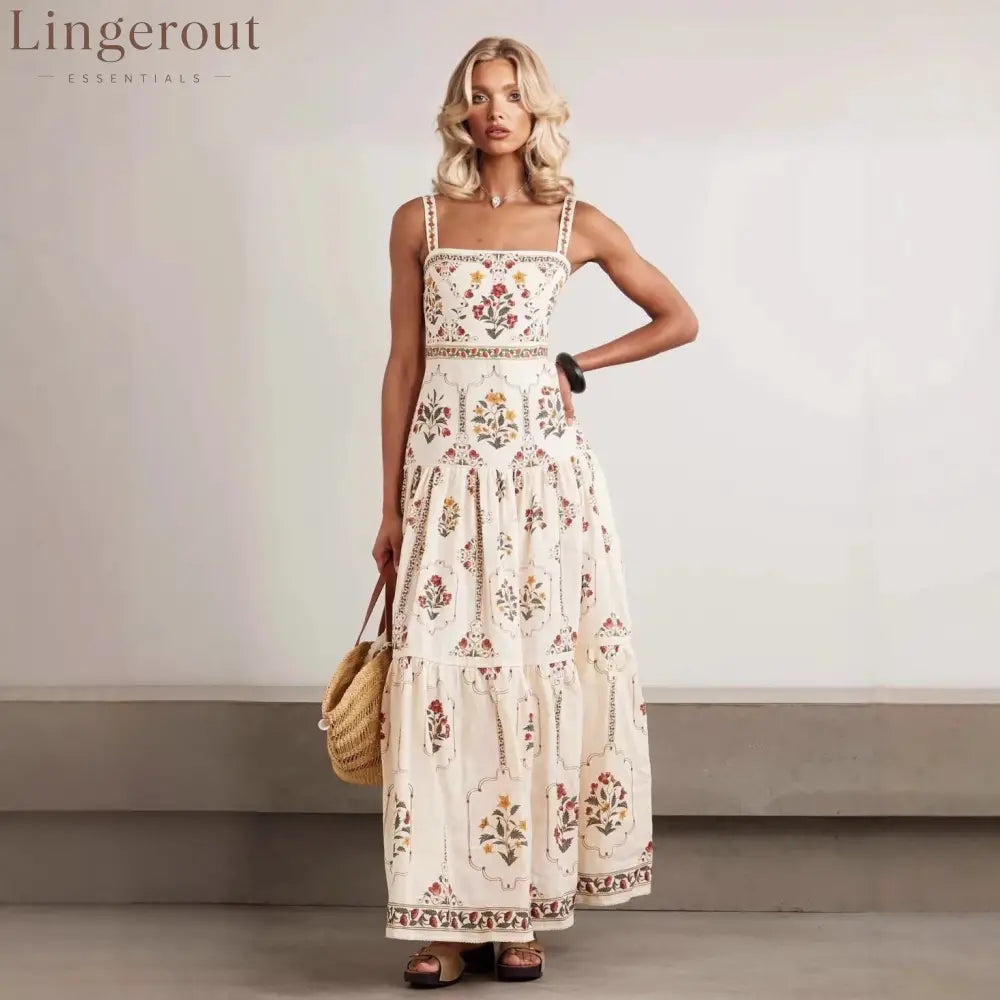 Vintage Floral Tiered Maxi Dress | Square Neck Cami Sundress